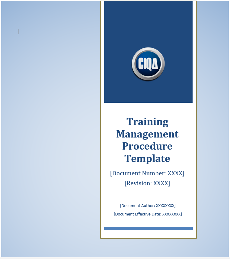 Training Management Procedure SOP Template front page