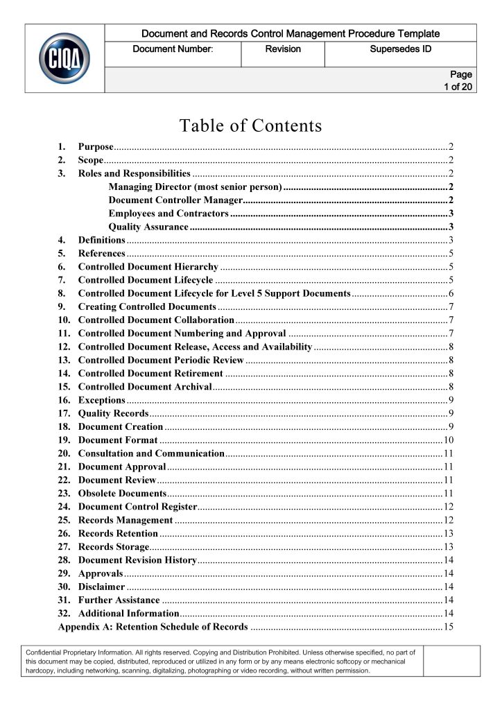 CIQA Document and Records Control Management Procedure Template - index page_Page_02