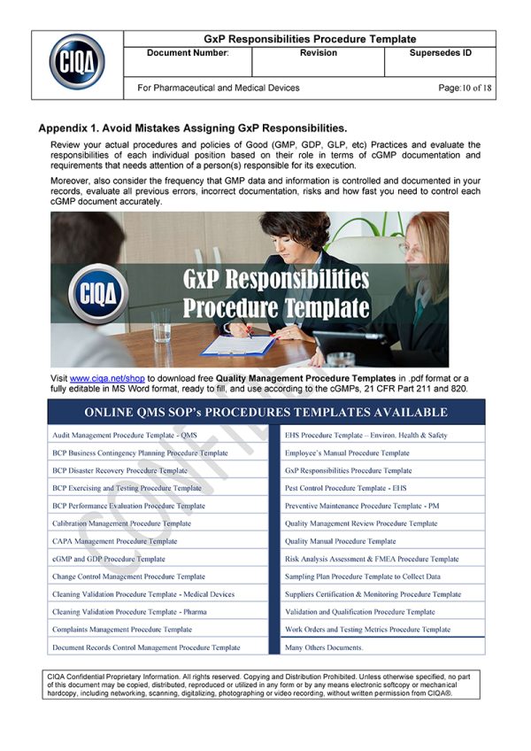 GxP Responsibilities Procedure Template - Sample Version